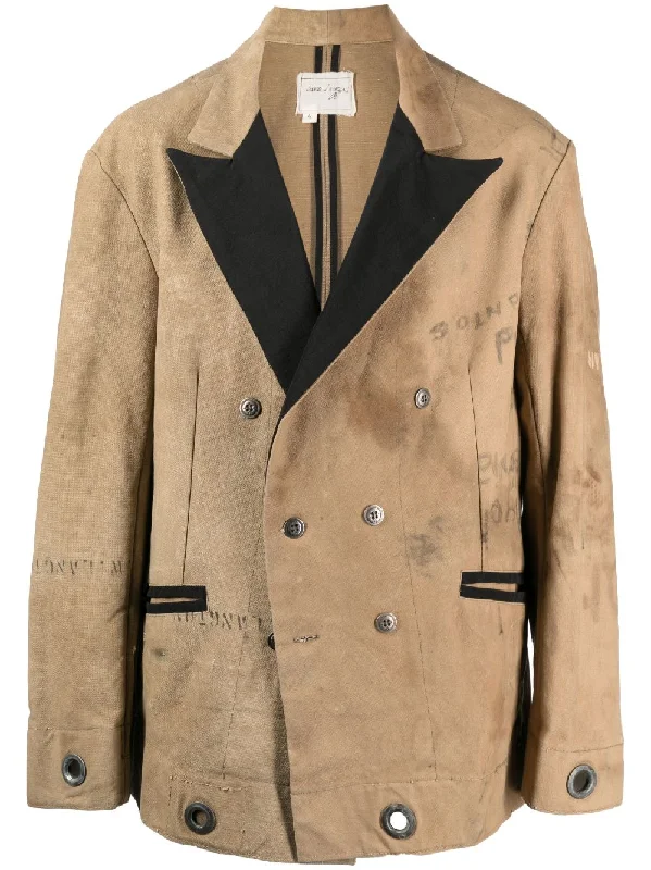 Slim - fit men coats in navy blue for a classic and sophisticated appearance Stamp-Print Double-Breasted Coat