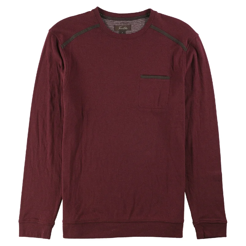 Men's long - sleeve henley t - shirts with button - down plackets Tasso Elba Mens Faux-Suede Trim Basic T-Shirt