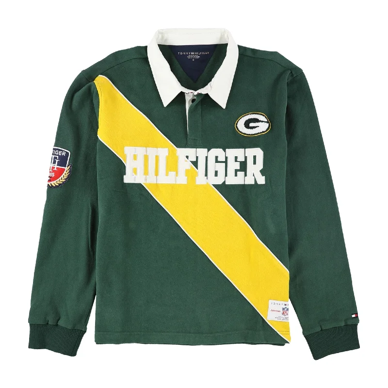 Men's vintage - inspired retro polo shirts with unique patterns Tommy Hilfiger Mens Green Bay Packers Rugby Polo Shirt, Green, Medium