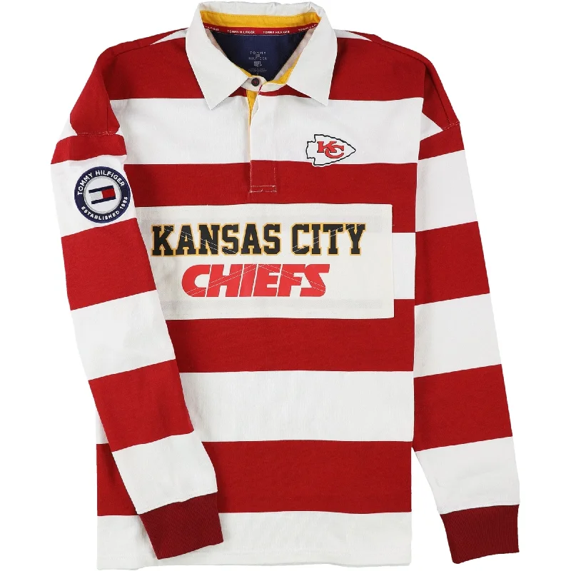 Men's slim fit short sleeve polo shirts with contrast collars Tommy Hilfiger Mens Kansas City Chiefs Rugby Polo Shirt, Multicoloured, Small