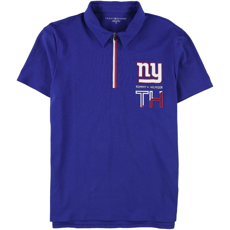 Men's ribbed cuffs and hem polo shirts for a textured look Tommy Hilfiger Mens NY Giants Rugby Polo Shirt, Blue, Medium