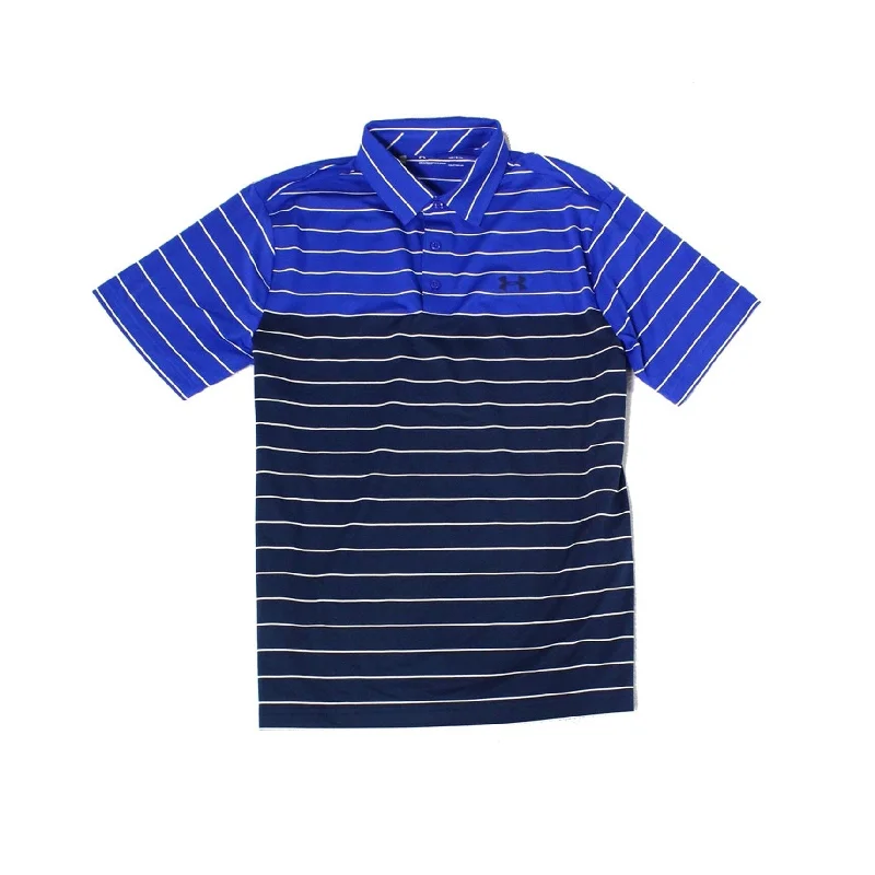 Men's two - tone stripe polo shirts with a preppy style Under Armour Mens Pinstripe Rugby Polo Shirt, Blue, Medium