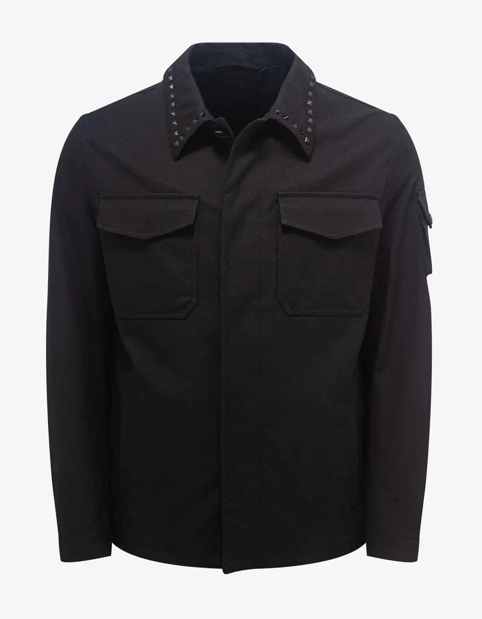 Men coats with a stand - up collar for a sleek and modern look Valentino Garavani Black Untitled Stud Overshirt