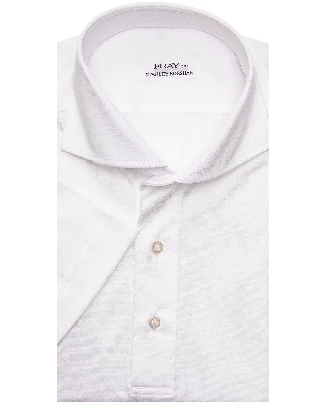 Men's jacquard woven polo shirts with intricate designs White Pique Knit Polo