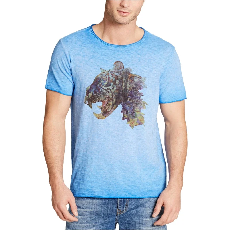 Men's ribbed t - shirts with a textured finish for added style William Rast Mens Lion Creature Graphic T-Shirt, Blue, Medium