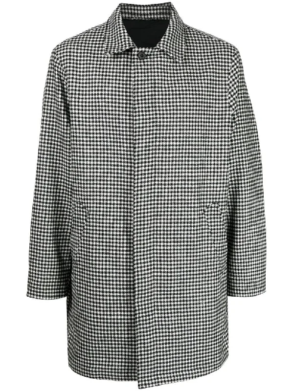 Men coats with a detachable faux - fur collar for a trendy and warm touch Wool Dogtooth Pattern Coat