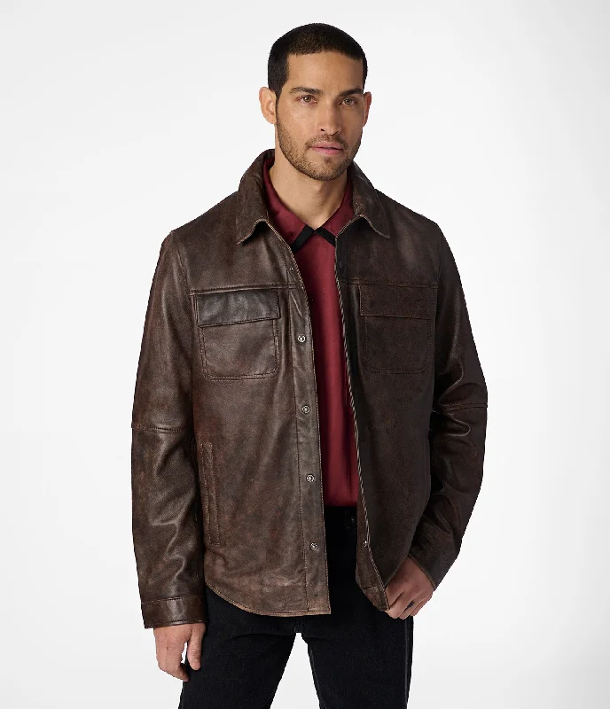 Men jackets with a zip - off sleeves to convert to a vest Nathan Genuine Leather Shirt Jacket