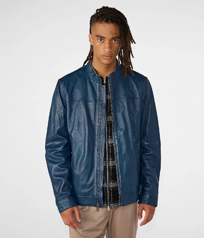 Men jackets with a media - friendly pocket for easy access to gadgets Justin Genuine Leather Jacket
