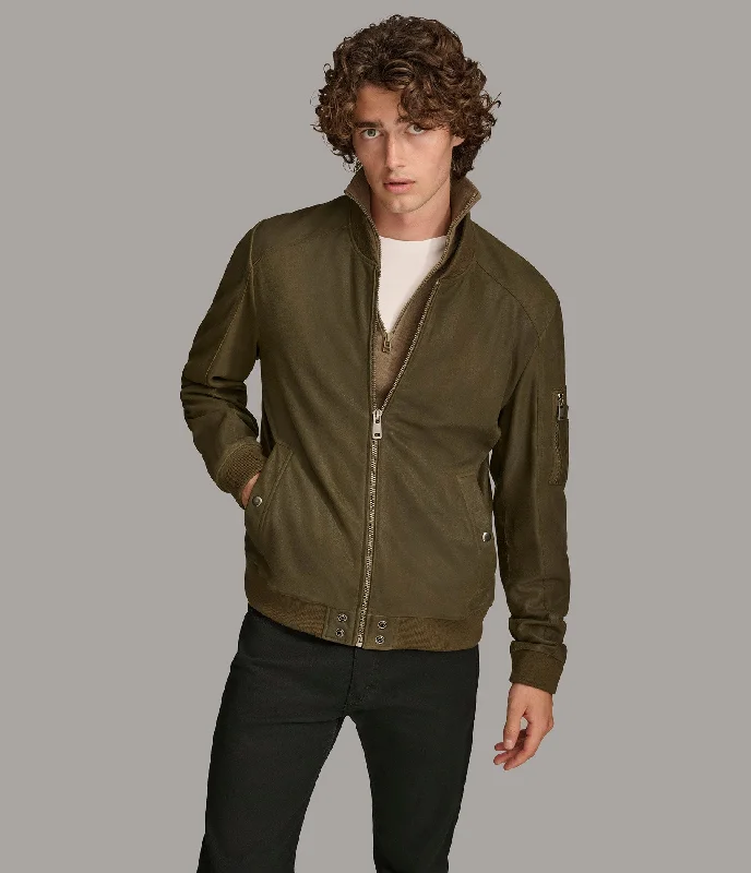 Corduroy men jackets in earthy tones for a rustic charm James Genuine Leather Bomber Jacket