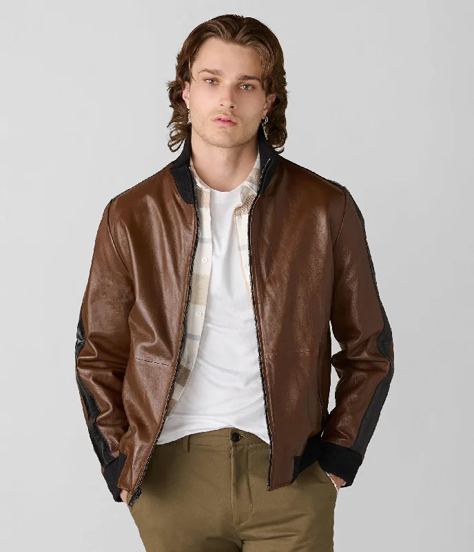 Corduroy men jackets in earthy tones for a rustic charm Thomas Bomber Leather Jacket