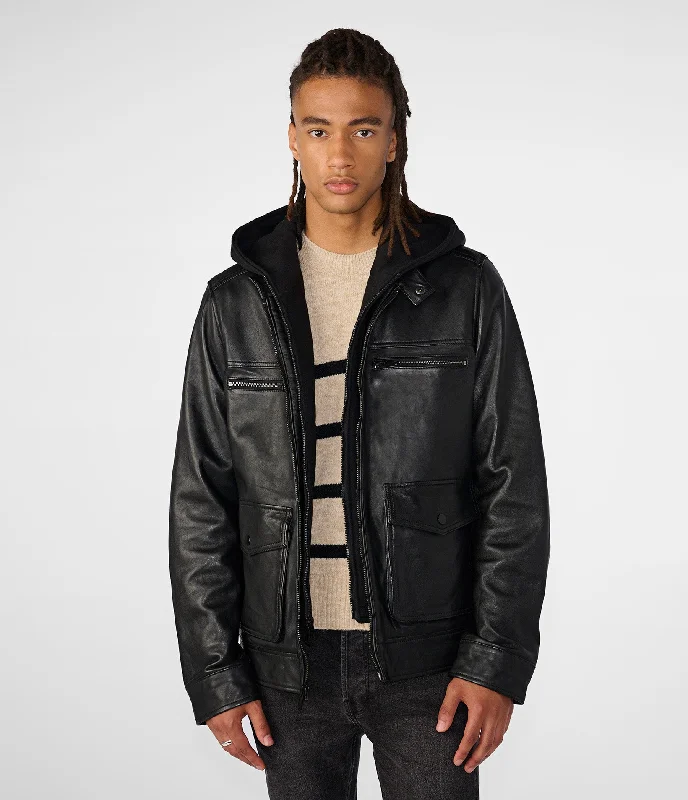 Performance - driven men jackets with breathable fabric for sports Adrian Leather Jacket With Hood