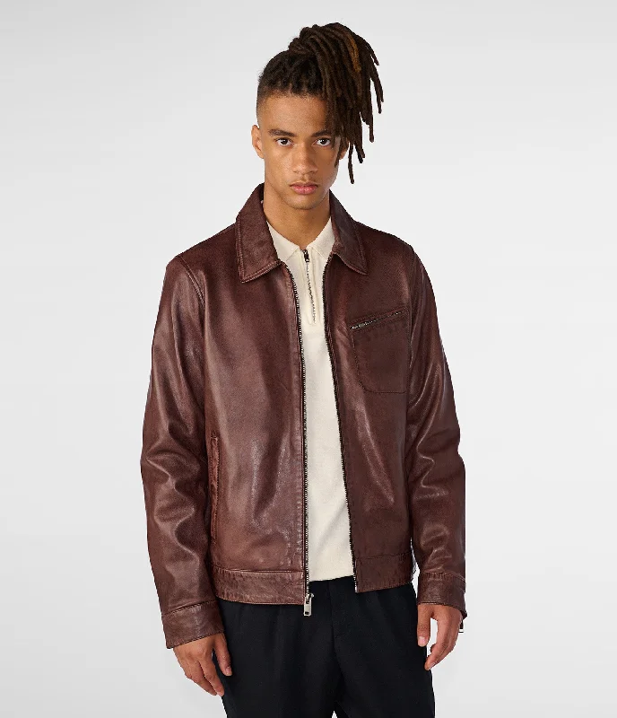 Men jackets with a hidden interior pocket for secure storage Isaac Collared Leather Jacket