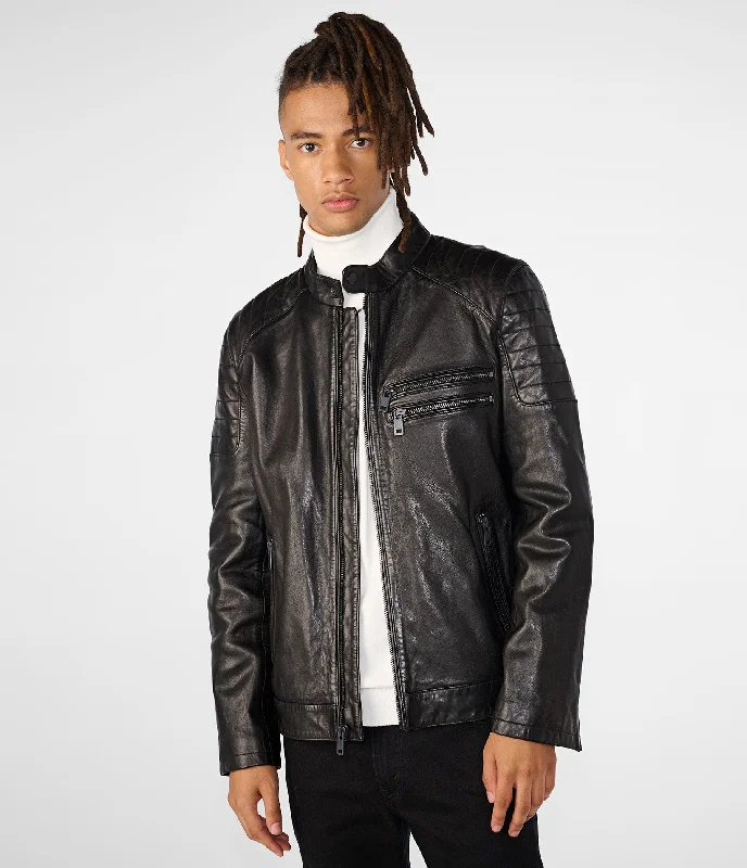 Fleece - lined men jackets for cold - weather commuting Jace Multi Pocket Racer Leather Jacket
