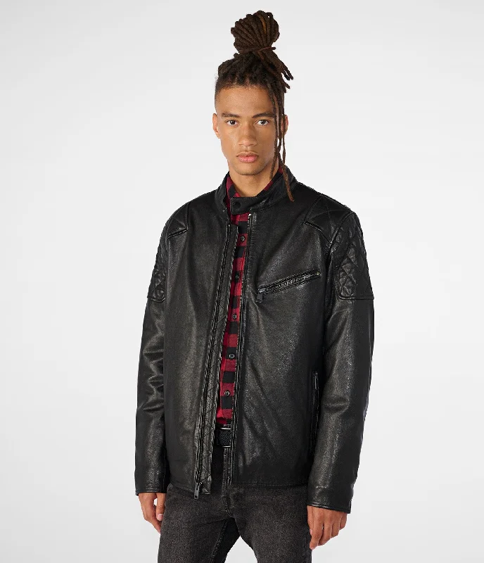 Tailored men jackets to pair with formal trousers for business meetings Weston Leather Jacket With Quilt Shoulder