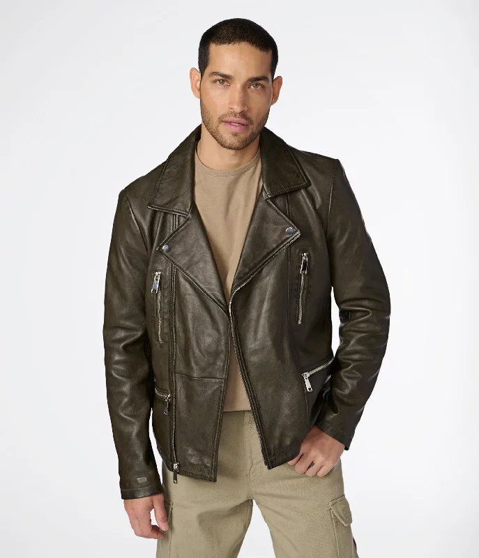 Men jackets with a built - in hood that can be stowed away when not in use Asher Moto Jacket