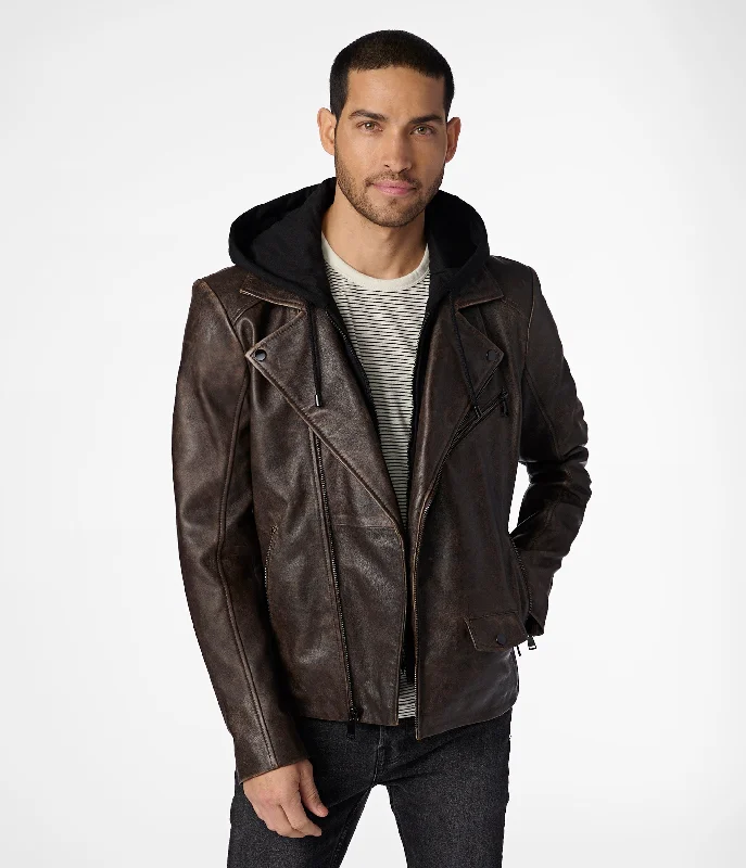 Stretch - fabric men jackets for unrestricted movement during workouts Jaxson Hooded Moto Jacket