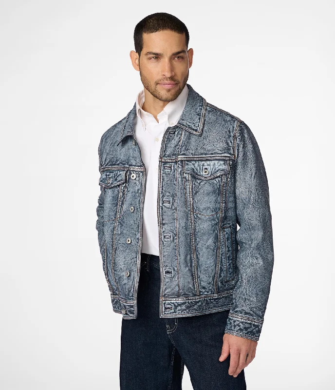 Embroidered men jackets with intricate floral designs for a unique aesthetic Chase Leather Jean Jacket