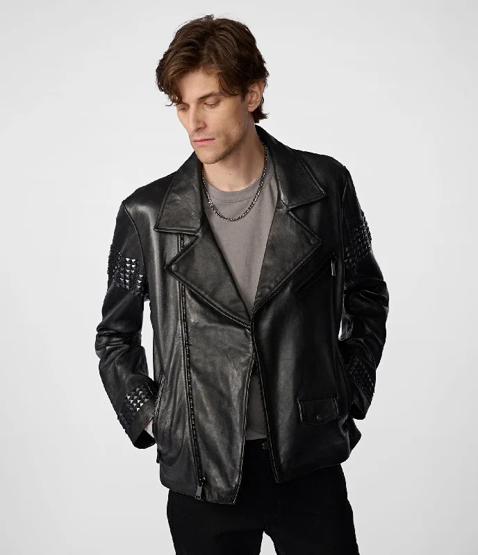 Men jackets with a hidden interior pocket for secure storage Morris Embellished Leather Moto Jacket