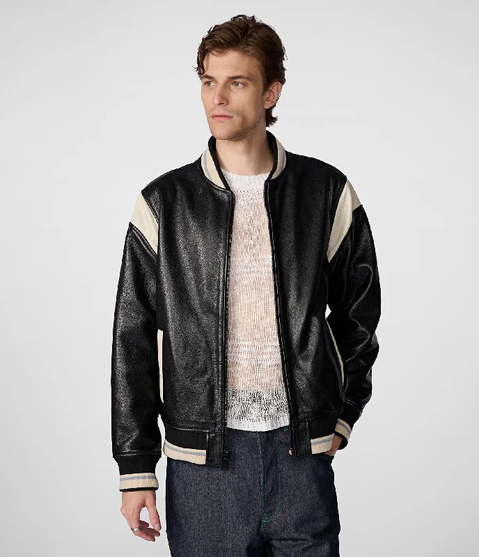 Men jackets with a hidden interior pocket for secure storage Sam Leather Varsity Jacket