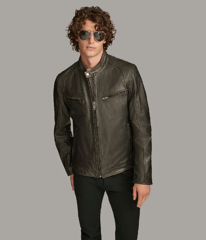 Men jackets with a built - in hood that can be stowed away when not in use Grant Racer Jacket
