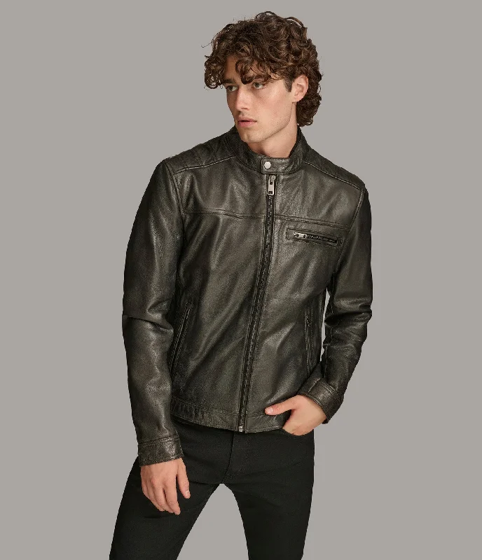 Men jackets with a zip - off sleeves to convert to a vest Ethan Moto Racer Jacket