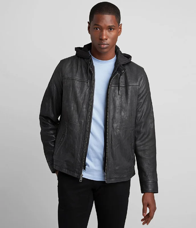 Men jackets with a zip - off sleeves to convert to a vest Jack Snap Collar Jacket With Hood