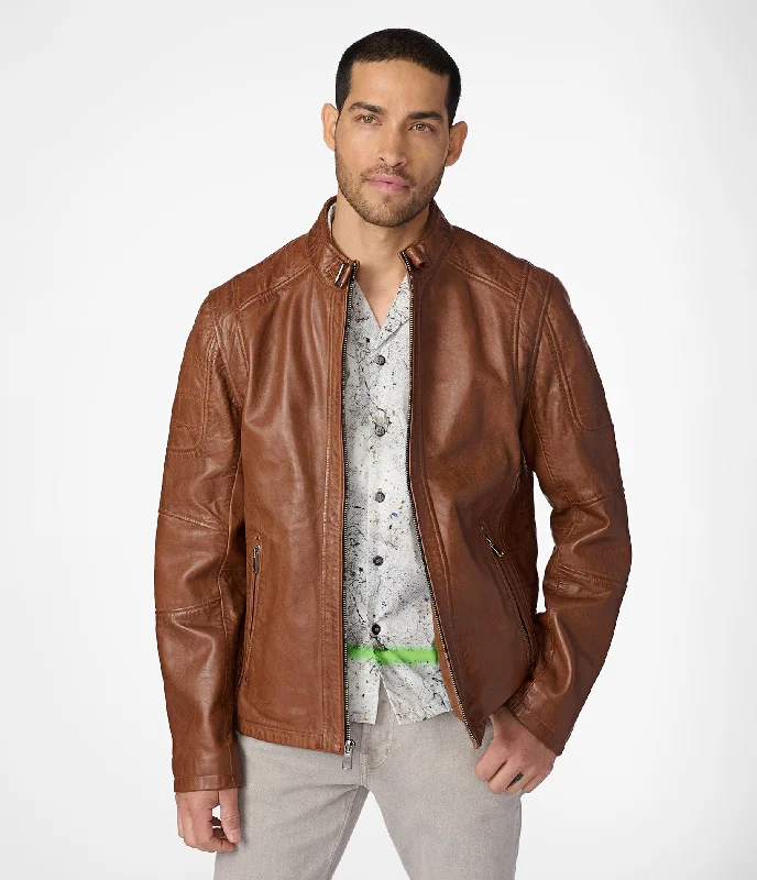 Plus - size men jackets with adjustable drawstrings for a comfortable fit Josh Leather Moto Jacket
