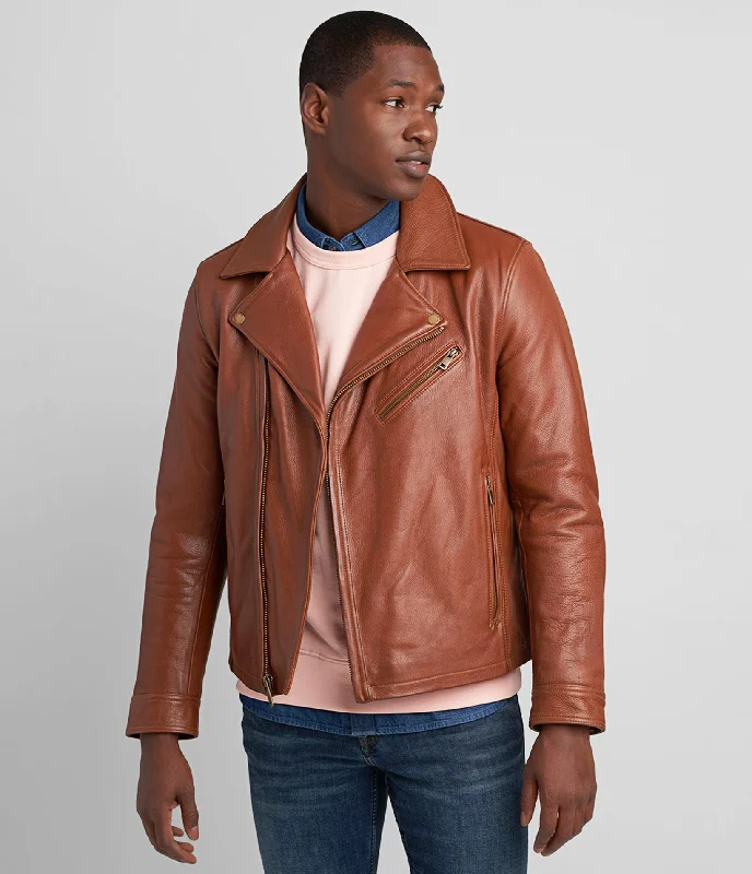 Lightweight men jackets made from recycled nylon for eco - friendly travel Charlie Leather Moto Jacket