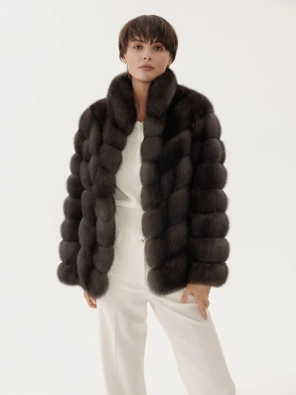 Men coats made of high - quality leather for a rugged and durable option Short sable coat in Dark Russo shade