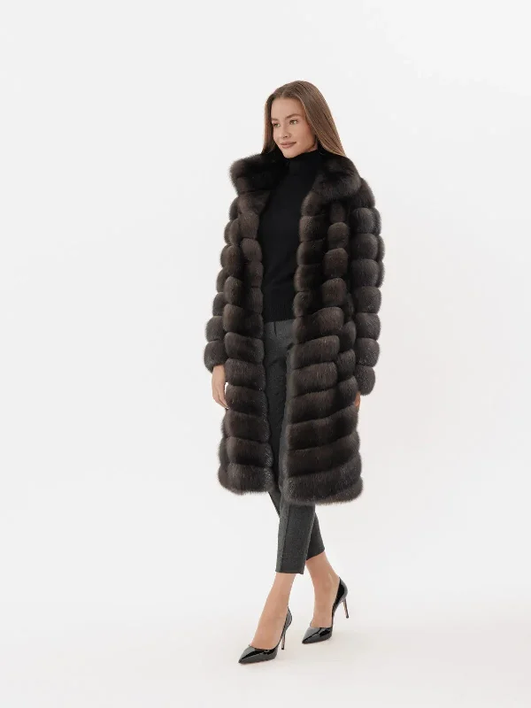 Men coats with a zip - out lining for easy cleaning and versatility Langer Zobelpelzmantel im Farbton Graphit mit Stehkragen