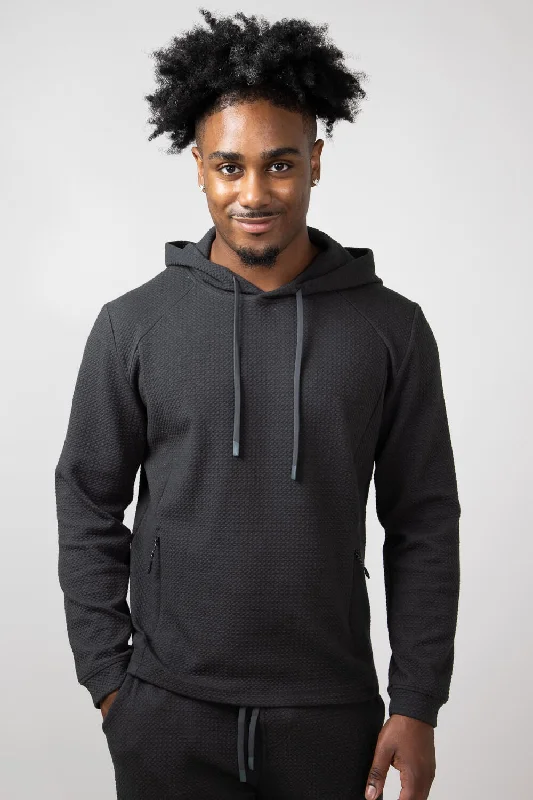 Men fleece - lined leather jackets for a luxurious feel 1897 Active Diamond Weave Hoodie for Men in Charcoal | MJ895-CHARCOAL