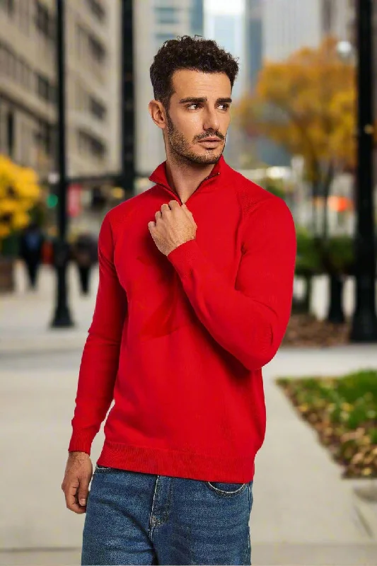 Men's Embroidered Pullover in Red with Floral Details for a Spring - Inspired Style Pullover