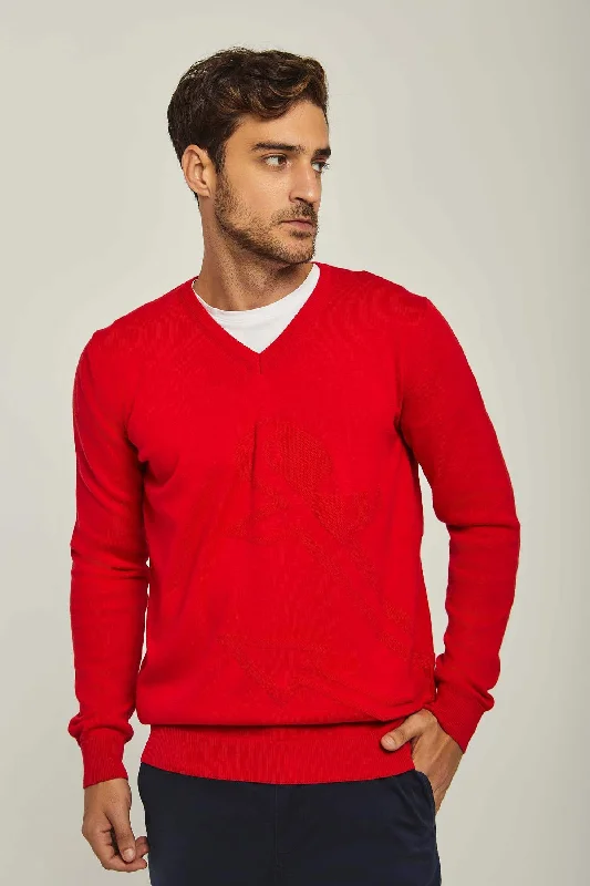 Men's Embroidered Pullover in Red with Floral Details for a Spring - Inspired Style Pullover