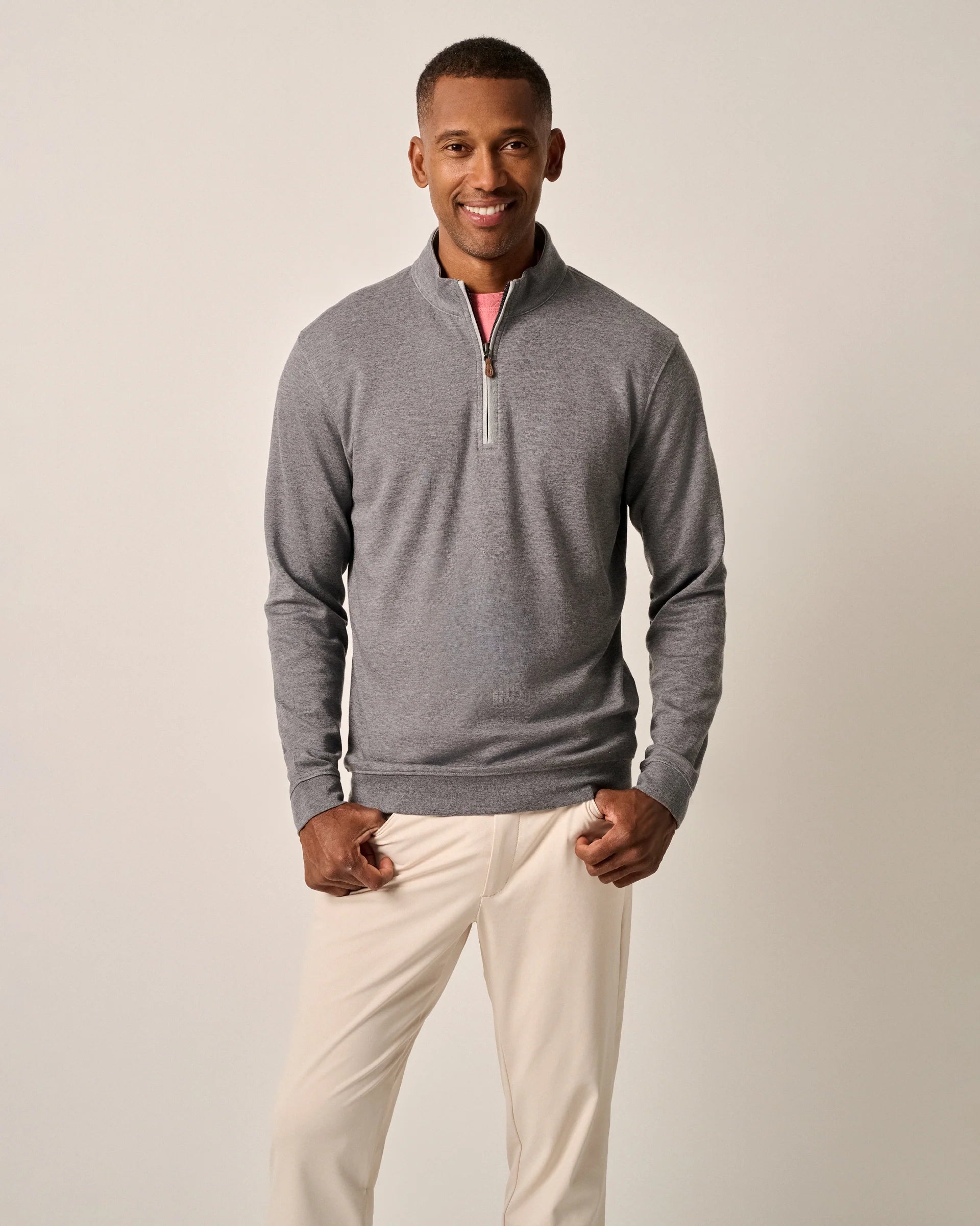 Men's Metallic - Trimmed Pullover in Silver for a Glamorous Party Outfit Johnnie-O Sully 1/4 Zip Pullover