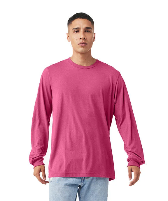 Men's moisture wicking long sleeve athletic shirts for running marathons 3501 - Bella + Canvas Unisex Jersey Long-Sleeve T-Shirt | Berry