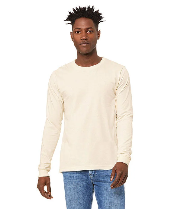 Men's moisture wicking long sleeve athletic shirts for running marathons 3501 - Bella + Canvas Unisex Jersey Long-Sleeve T-Shirt | Natural