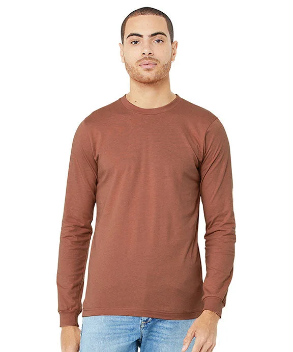 Men's printed long sleeve Hawaiian shirts for tropical getaways 3501 - Bella + Canvas Unisex Jersey Long-Sleeve T-Shirt | Terracotta