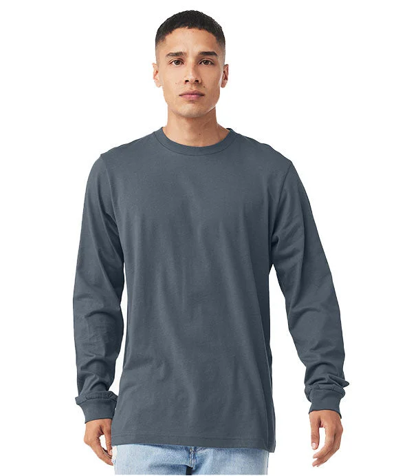 Men's moisture wicking long sleeve athletic shirts for running marathons 3501 - Bella + Canvas Unisex Jersey Long-Sleeve T-Shirt | Vintage Navy