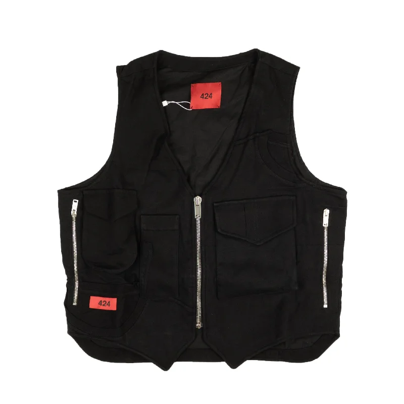 Tweed men waistcoats with a traditional herringbone pattern for a classic look 424 On Fairfax Logo Patch Outerwear Vest - Black