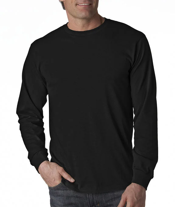 Men's long sleeve thermal shirts with thumbholes for extra warmth 4930 - Fruit of the Loom 100% Heavy Cotton HD® Long-Sleeve T-Shirt | Black