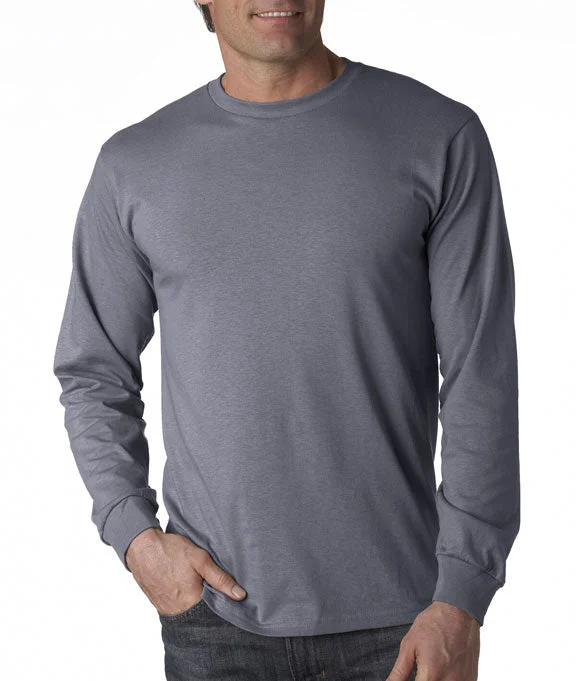 Men's button - front long sleeve Henley shirts with a casual charm 4930 - Fruit of the Loom 100% Heavy Cotton HD® Long-Sleeve T-Shirt | Charcoal
