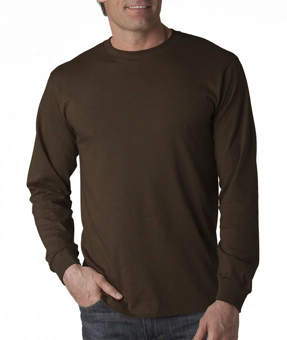 Men's long sleeve fleece - lined shirts for extreme cold weather 4930 - Fruit of the Loom 100% Heavy Cotton HD® Long-Sleeve T-Shirt | Chocolate