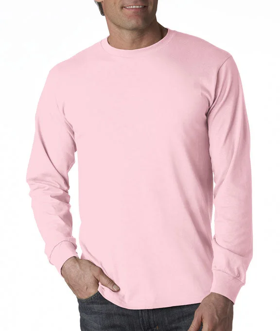 Men's anti - wrinkle long sleeve travel shirts for hassle - free trips 4930 - Fruit of the Loom 100% Heavy Cotton HD® Long-Sleeve T-Shirt | Classic Pink