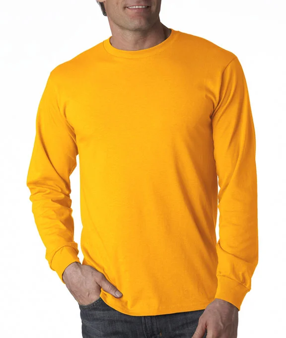 Men's moisture wicking long sleeve athletic shirts for running marathons 4930 - Fruit of the Loom 100% Heavy Cotton HD® Long-Sleeve T-Shirt | Gold