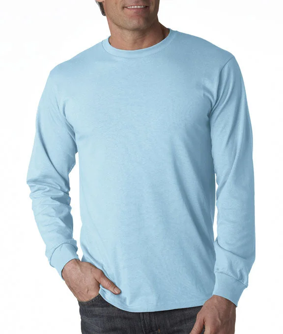 Men's breathable long sleeve mesh shirts for intense workouts 4930 - Fruit of the Loom 100% Heavy Cotton HD® Long-Sleeve T-Shirt | Light Blue
