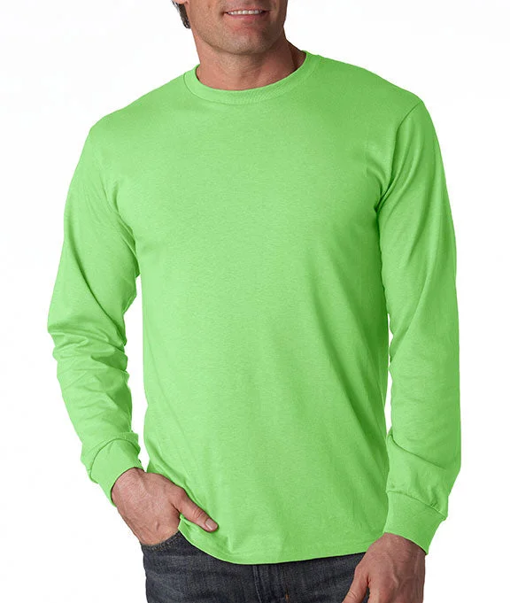 Men's long sleeve military - style utility shirts with multiple pockets 4930 - Fruit of the Loom 100% Heavy Cotton HD® Long-Sleeve T-Shirt | Neon Green