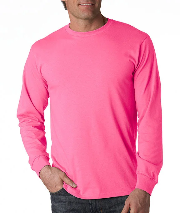 Men's oversized long sleeve graphic tees for a trendy streetwear look 4930 - Fruit of the Loom 100% Heavy Cotton HD® Long-Sleeve T-Shirt | Neon Pink