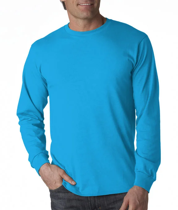 Men's long sleeve thermal shirts with thumbholes for extra warmth 4930 - Fruit of the Loom 100% Heavy Cotton HD® Long-Sleeve T-Shirt | Pacific Blue