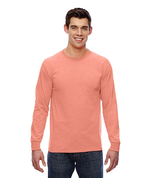 Men's long sleeve polo shirts with a contrast placket for added style 4930 - Fruit of the Loom 100% Heavy Cotton HD® Long-Sleeve T-Shirt | Retro Heather Coral