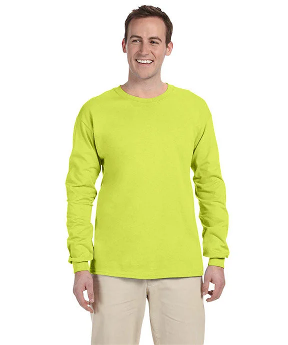 Men's anti - wrinkle long sleeve travel shirts for hassle - free trips 4930 - Fruit of the Loom 100% Heavy Cotton HD® Long-Sleeve T-Shirt | Safety Green